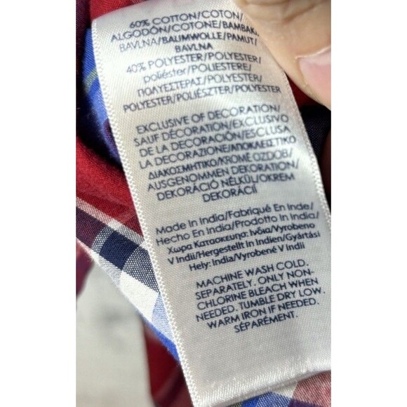 Chaps Men’s Shirt XXL Red And Blue Check Short Sleeve Pocket - Picture 7 of 7